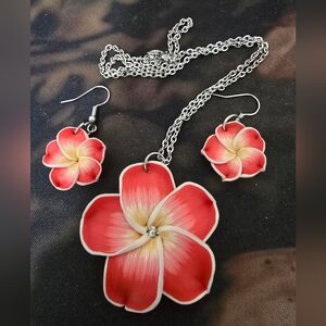 Beautiful Red Hibiscus Flower Jeweley Set